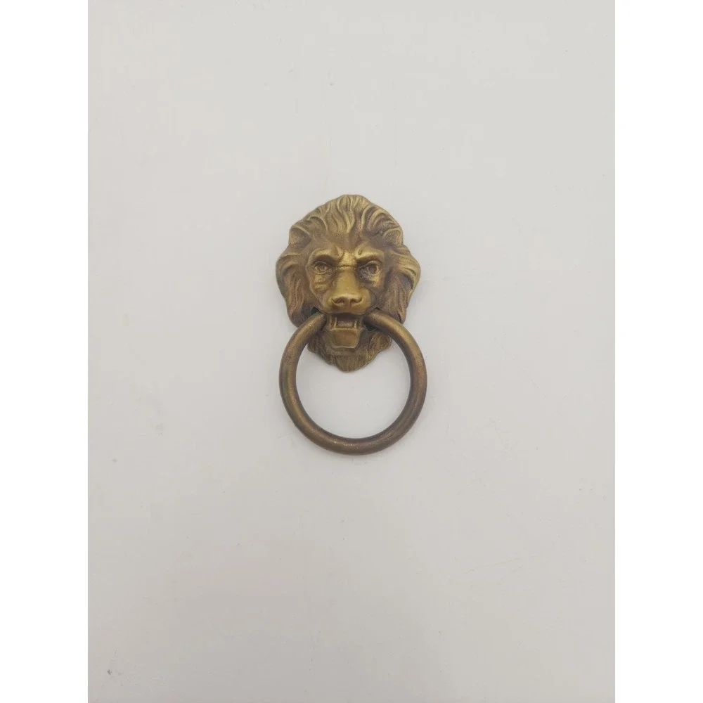 Vintage Brass Lion Head Ring Drawer Pull 2